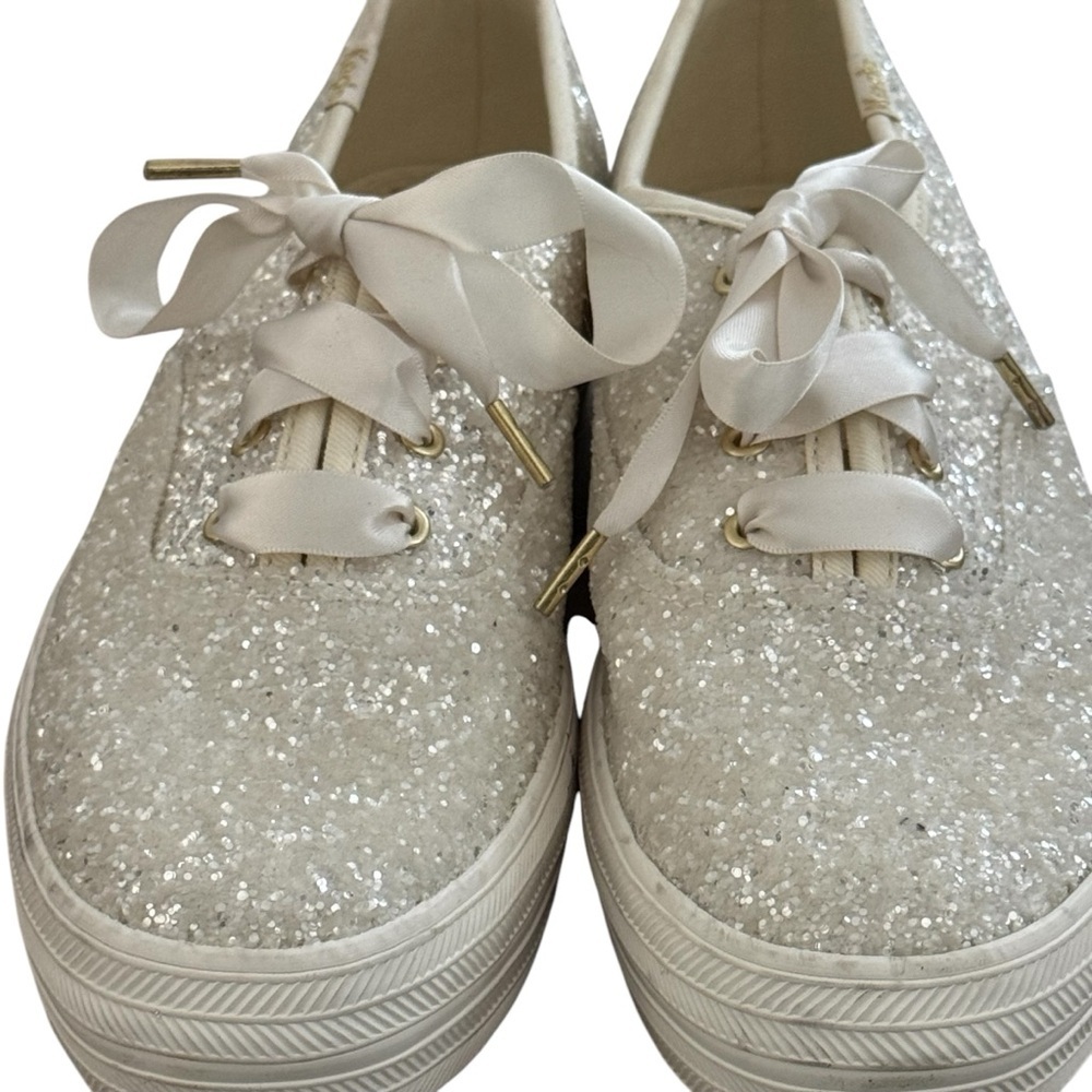 Sparkling Kate Spade ♠️ Cream Sneakers with Ribbon Laces - Picture 4 of 13